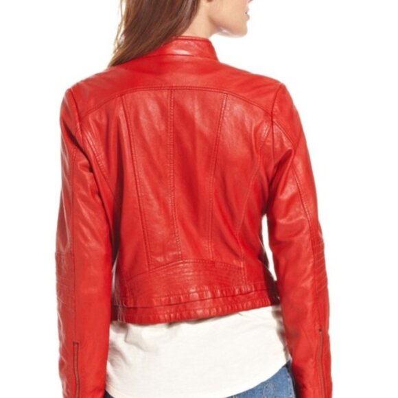 Lucky Brand Red Leather Motorcycle Jacket NEW - Picture 2 of 6